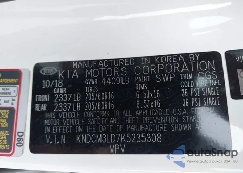 2019 Kia Niro Lx z USA, uszkodzony, nr VIN KNDCM3LD7K5235308